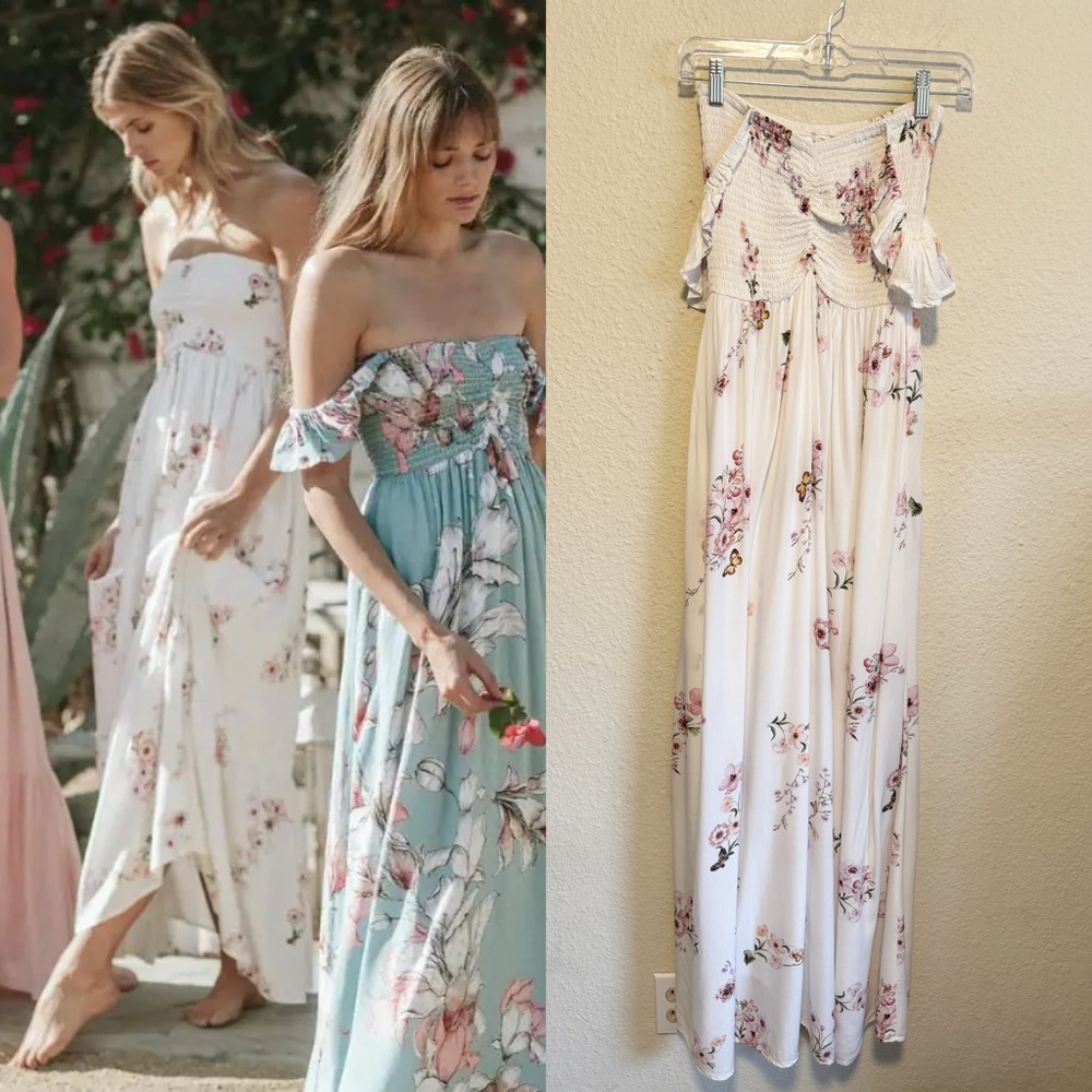 Plum Pretty Sugar White & Pink Floral Maxi Dress – One Size